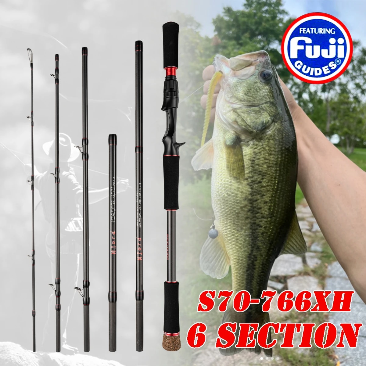 Fishing Rod Surf - Angelrute 6 Abschnitt Casting Spinning Tragbare